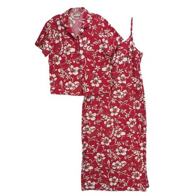 HILO HATTIES 2-Piece Outfit Tank Dress Shirt Red Floral Hibiscus 16/LARGE