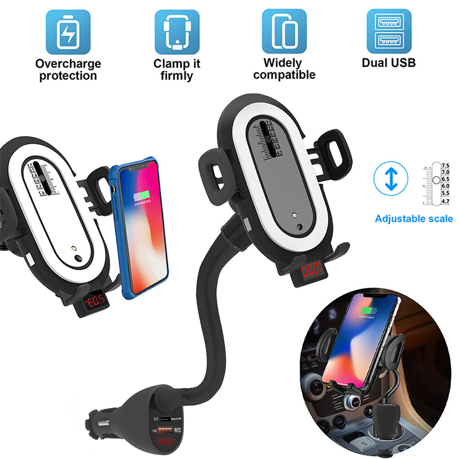Dual Usb Wireless Charger Phone Mount Holder Universal