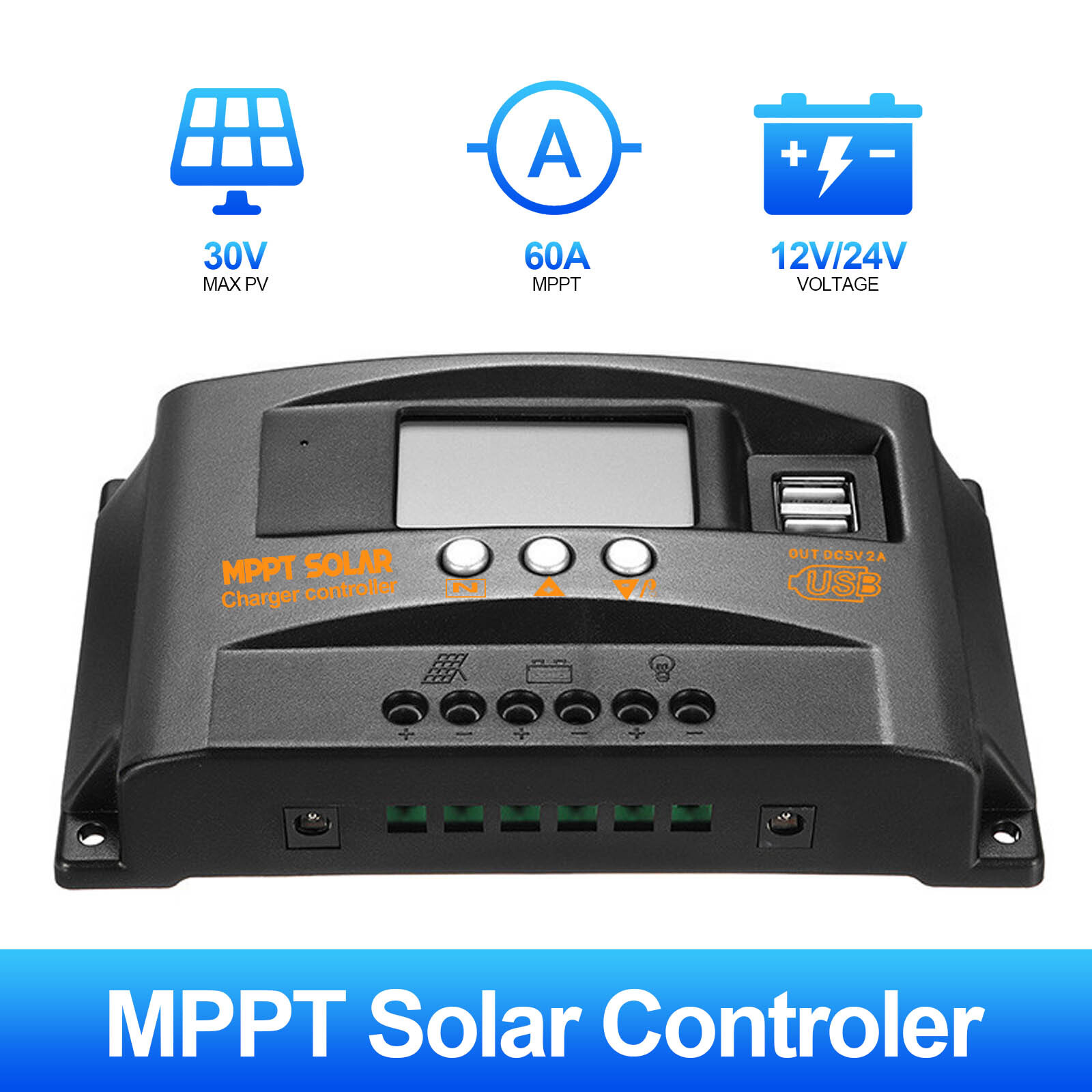 60A MPPT Solar Panel Regulator Charge Controller Auto Focus Tracking 12/24V US