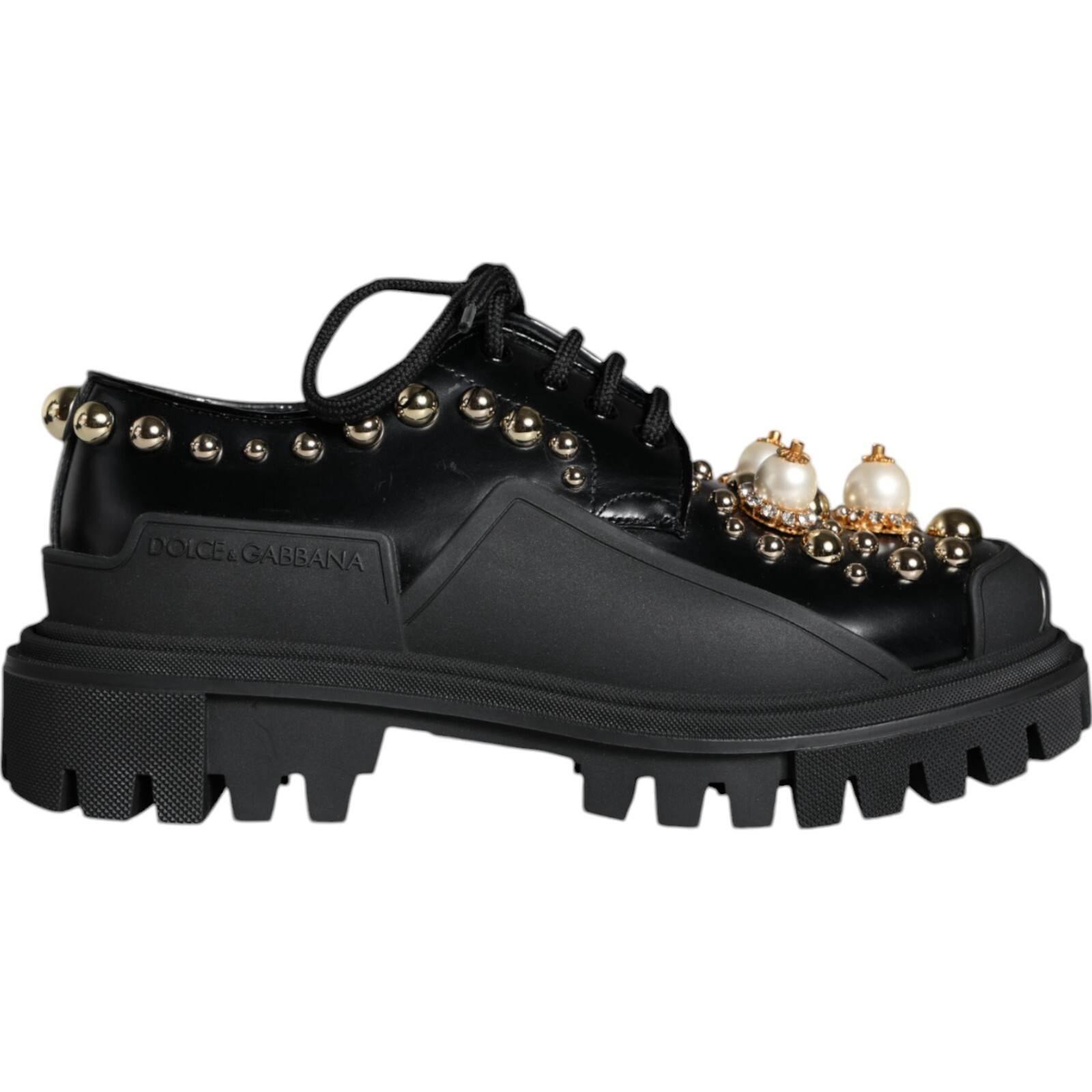 Кожаные треккинговые туфли DOLCE & GABBANA в стиле дерби с украшением EU37 / 6,5 долларов США - 1500 долларов США