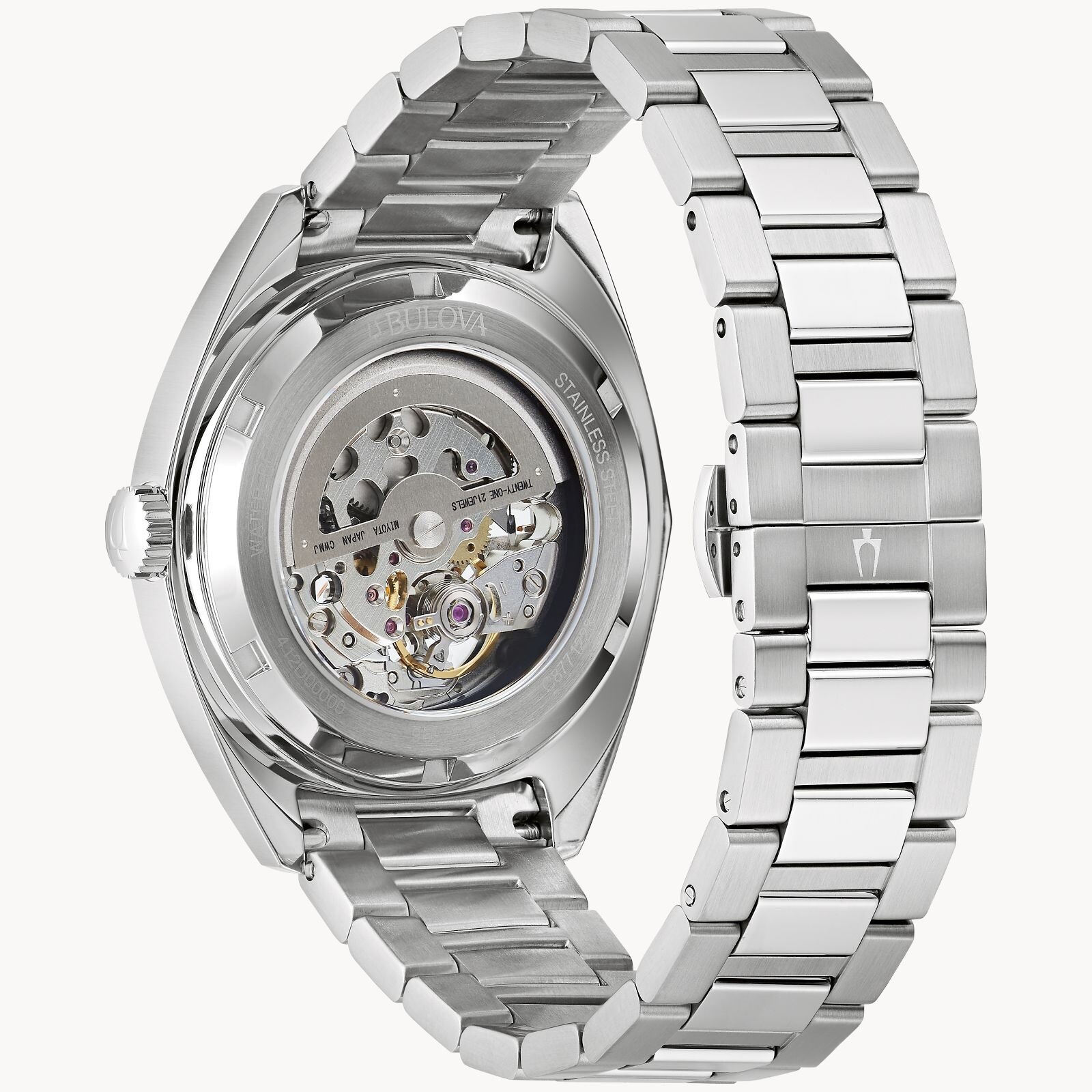 Pre-owned Bulova Surveyor Automatic Skeleton Blue Dial Stainless Steel 41mm Watch 96a292