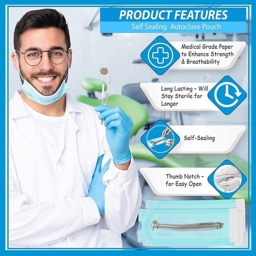 200pcs Dental Self-Sealing Sterilization Pouch Bags for Instrument Self-Seal Bag