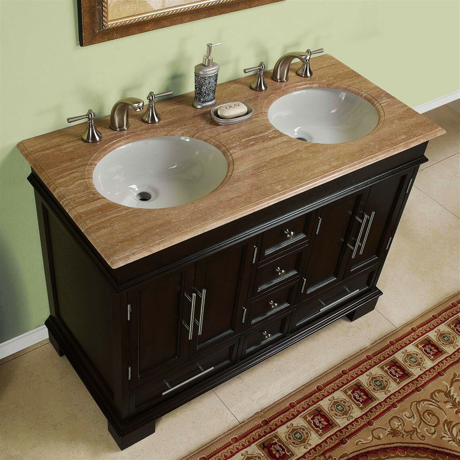 48 Inch Compact Double Sink Travertine Stone Top Bathroom Vanity Cabinet 0224tr 609224899546 Ebay