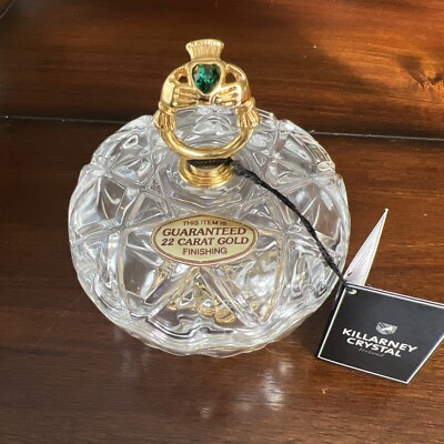 VTG IRISH KILLARNEY CLADDAGH TRINKET - 22K GOLD, DUBLIN LEAD CRYSTAL ORIG. TAG