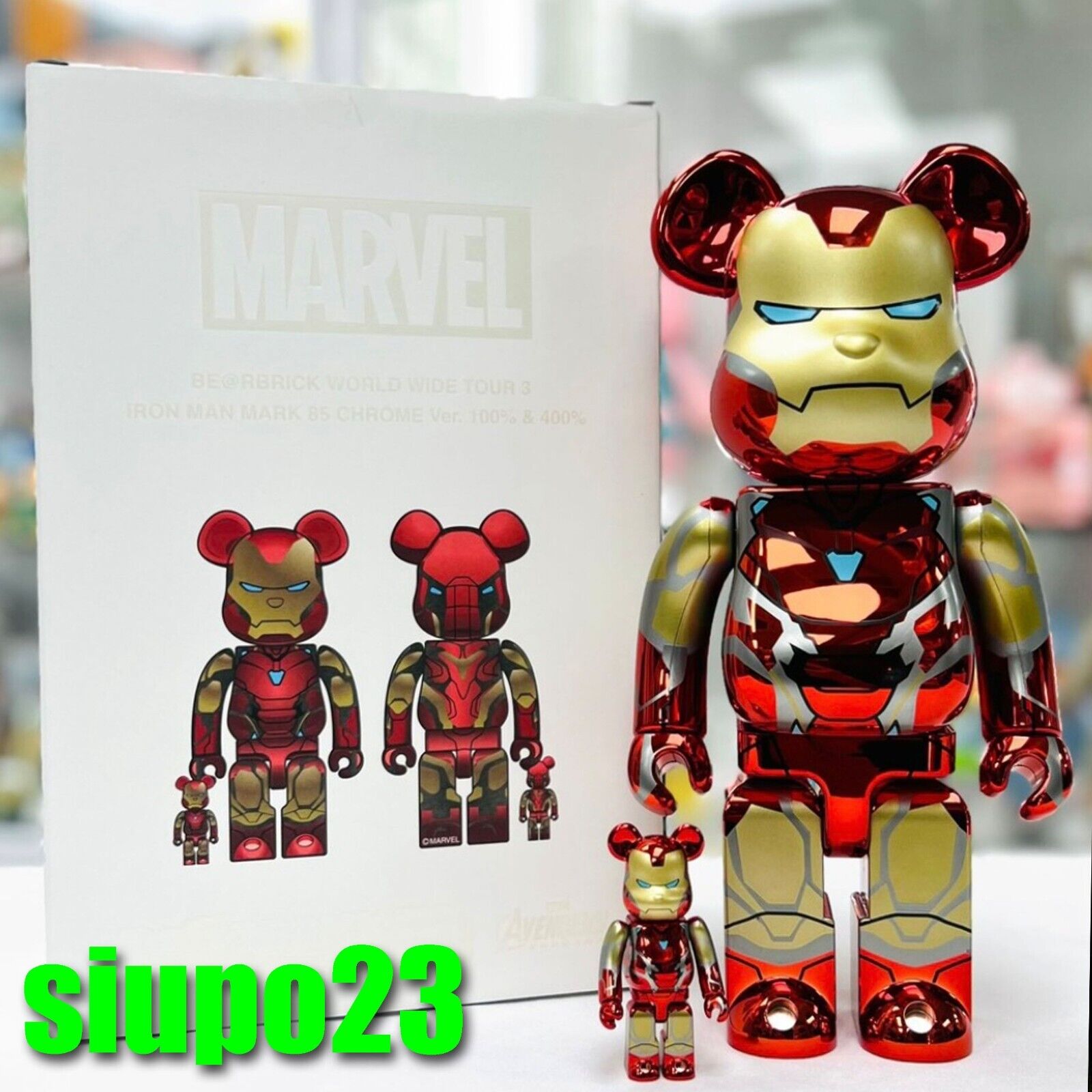 Medicom 400% + 100% Bearbrck ~ Marvel Ironman 85 Chrome Iron Medicom 400% + 100% Bearbrck ~ Marvel Ironman 85 Chrome Iron