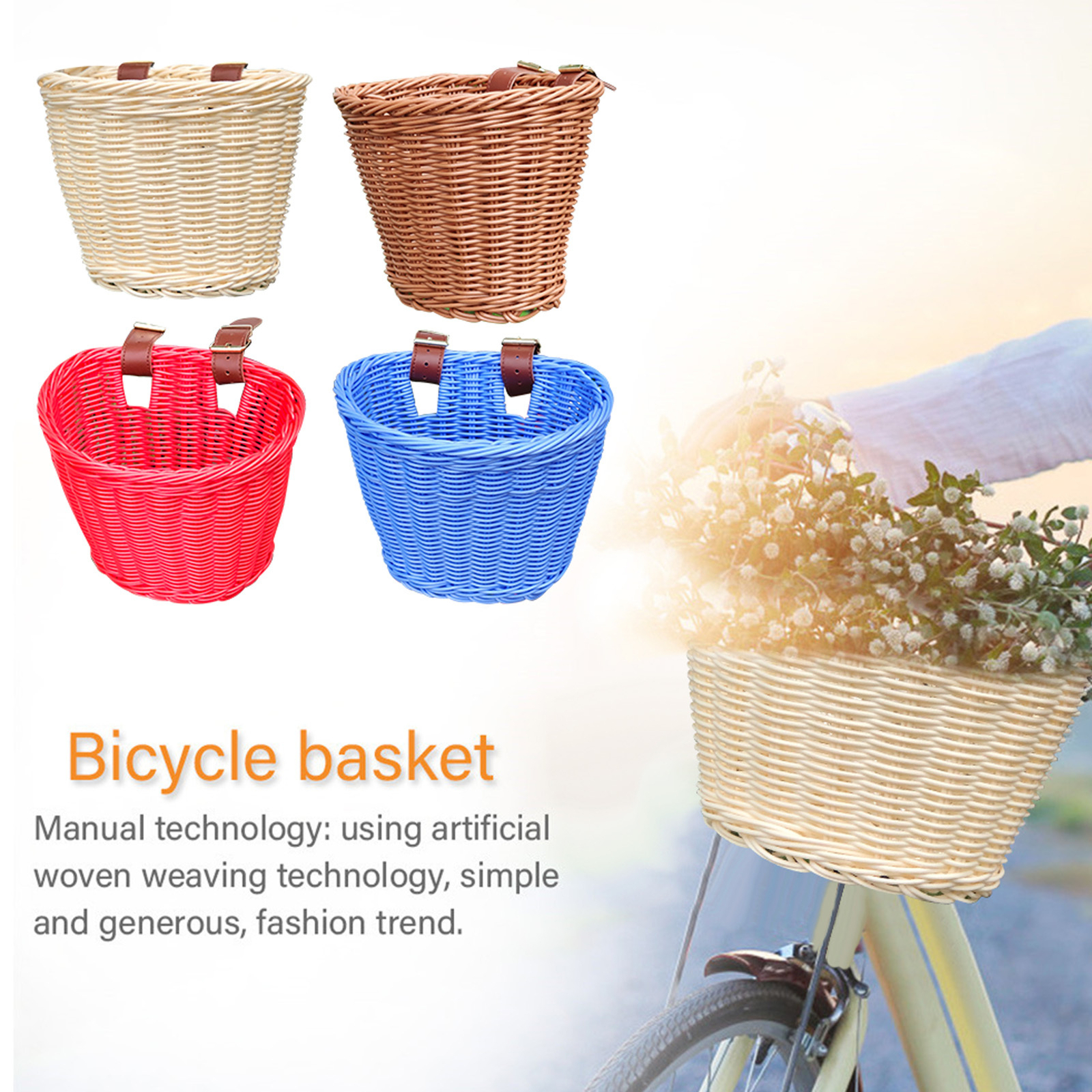 1pcs Bike Basket Woven Wicker Bike Basket suitable for boys and girls