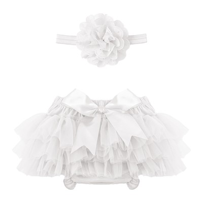 US Baby Girls Fluffy Tutu Skirt Tiered Mesh Bloomers with Headband Photo Props