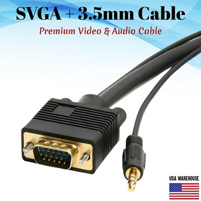 SVGA Super VGA Audio 3.5mm Monitor Cable Male 3 6ft 10ft 15ft 25ft 35ft 50ft Lot