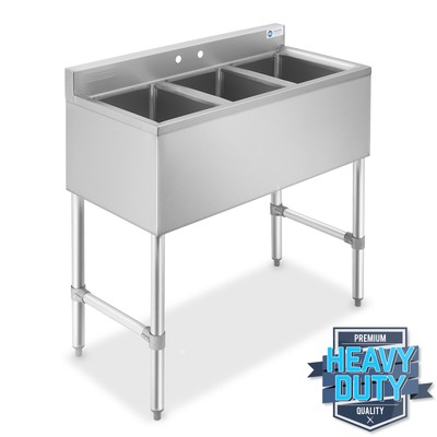 Three 3 Compartment Stainless Steel Commercial Kitchen Bar Sink