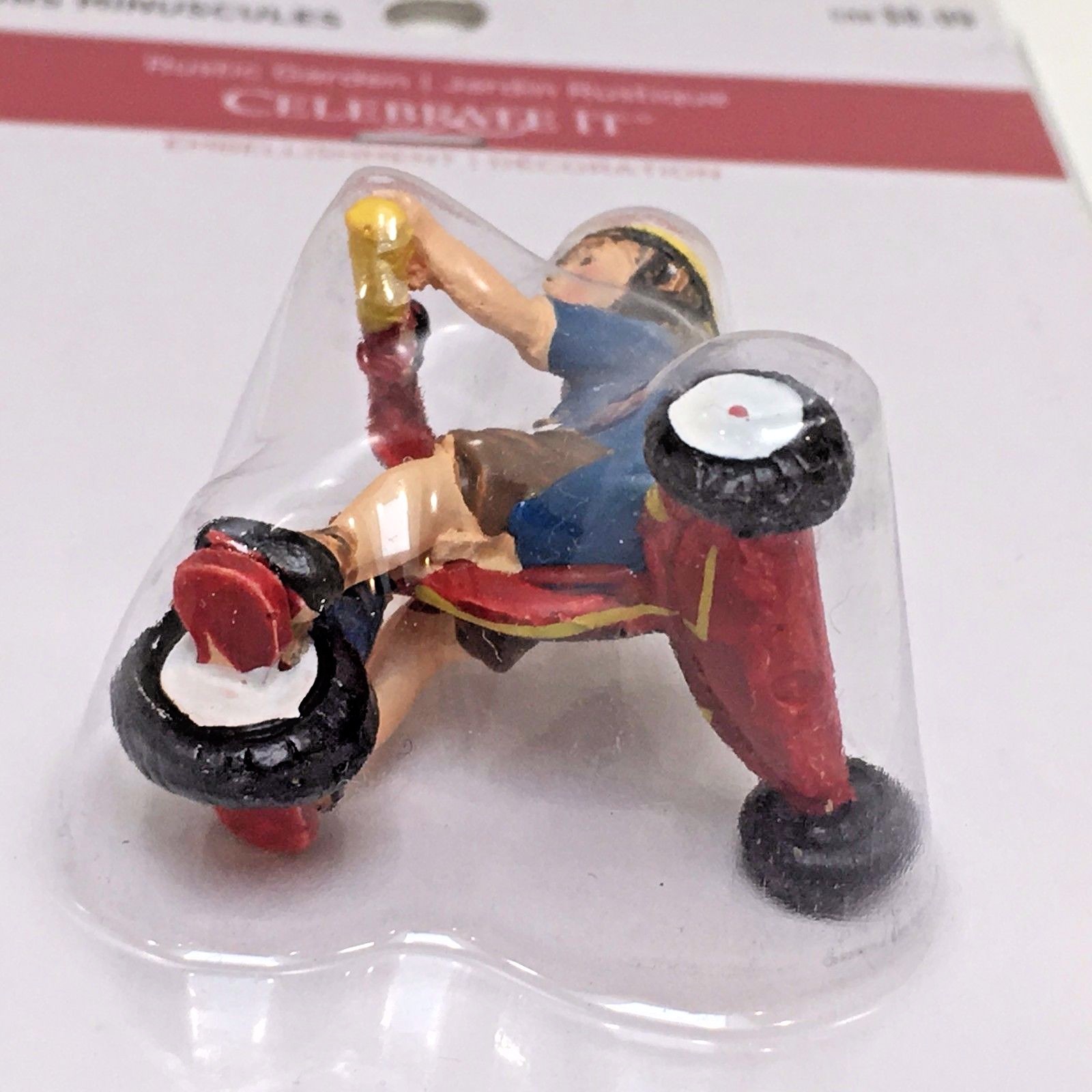 CHILD ON BIKE BLUE SHIRT, Tiny Treasures Village Miniatures Dollhouse Trains New