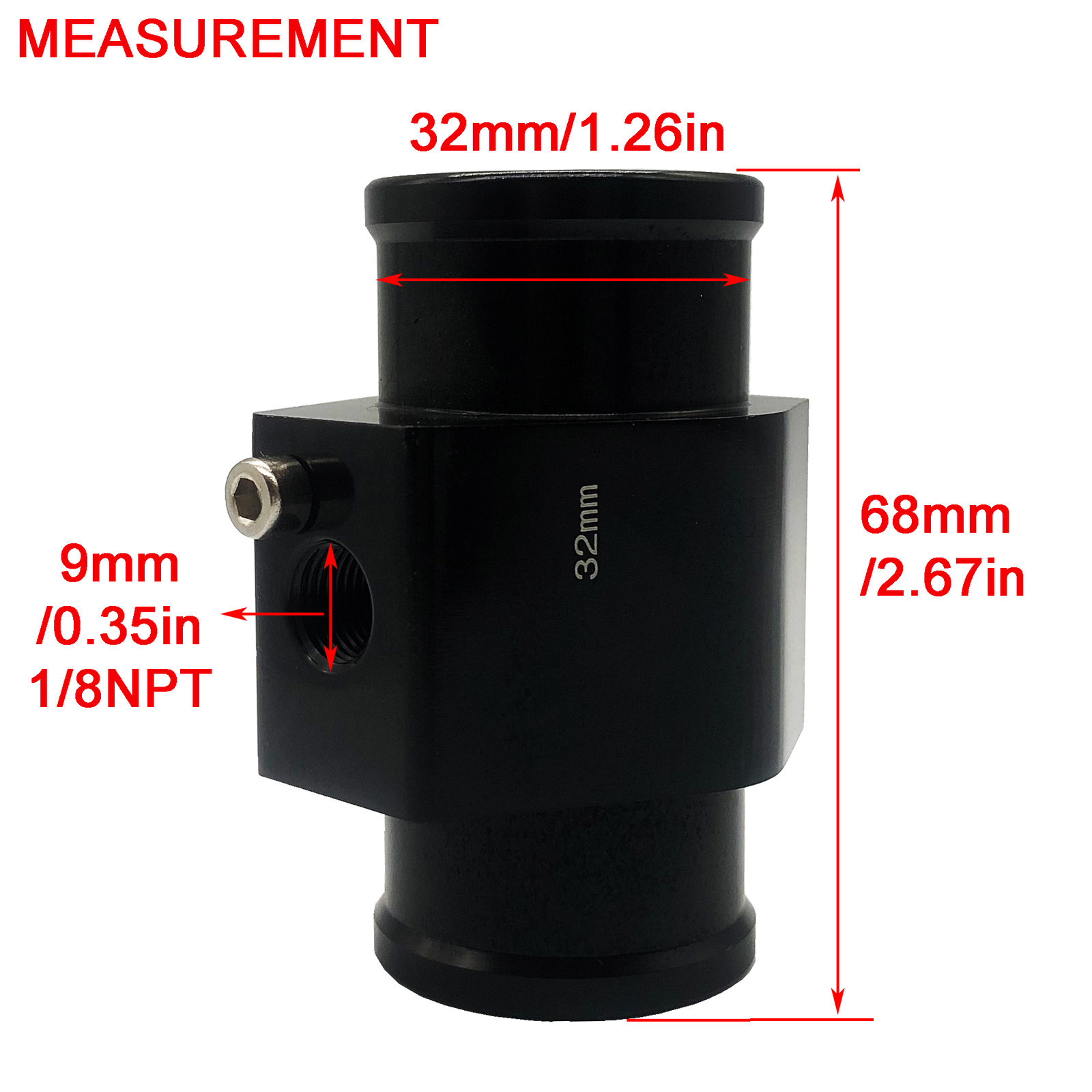32mm Radiator Sensor Adapter For Water Coolant Temp Gauge Adaptor W/Hose Clamps