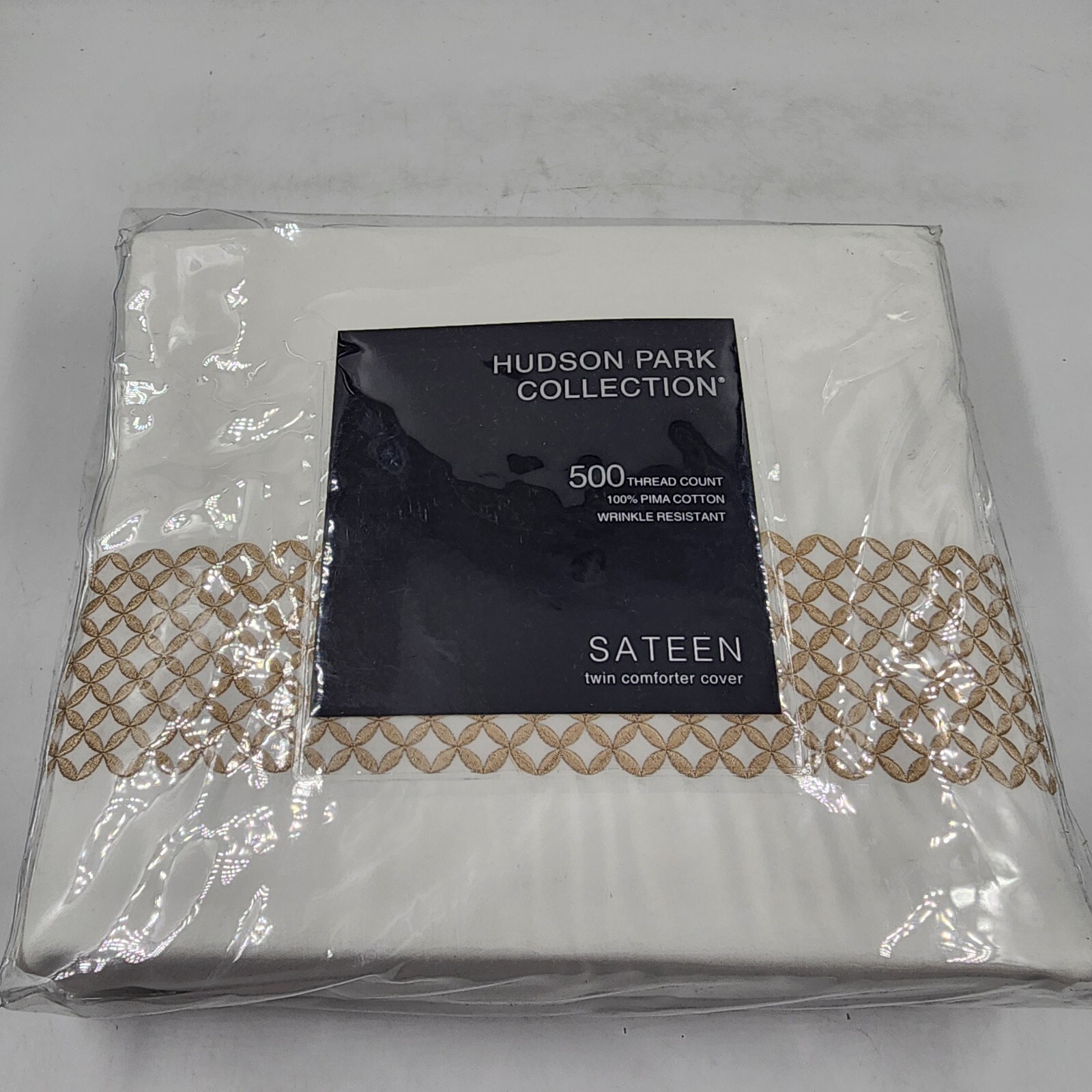 Hudson Park Collection 500TC Embroidered Geo Twin Comforter Cover - Sand - Picture 6 of 14