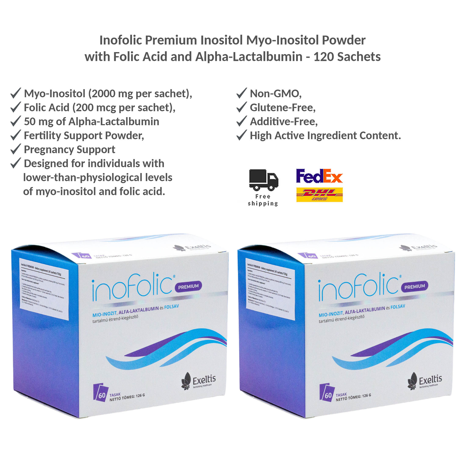 Inofolic Premium Myo-Inositol Fertility Support Powder + Folic Acid 2x60 Sachets