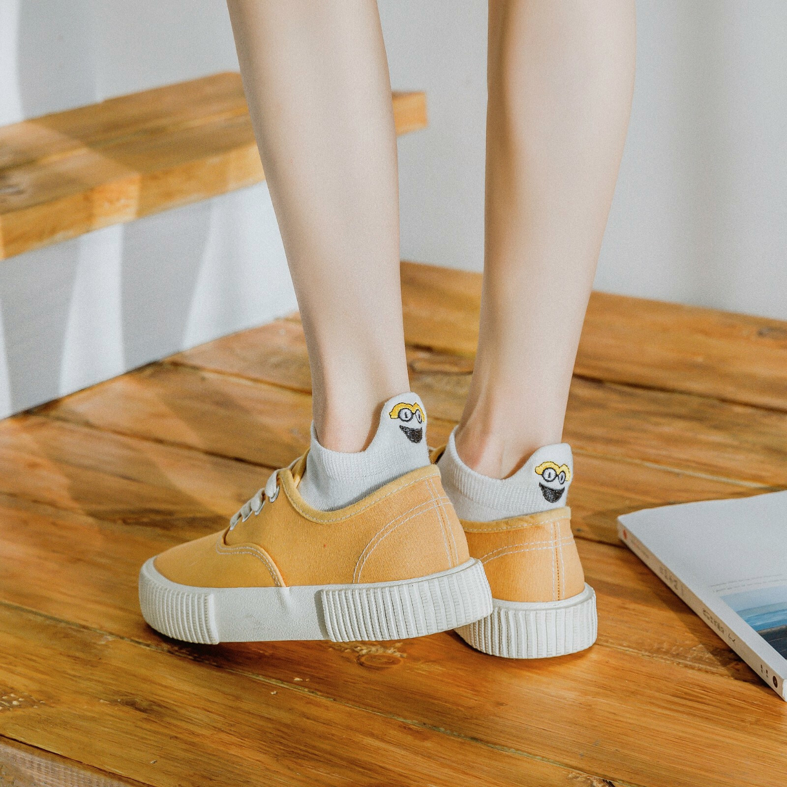 Fashion Ankle Funny Socks Cartoon Embroidered Expression Women Cotton Socks US