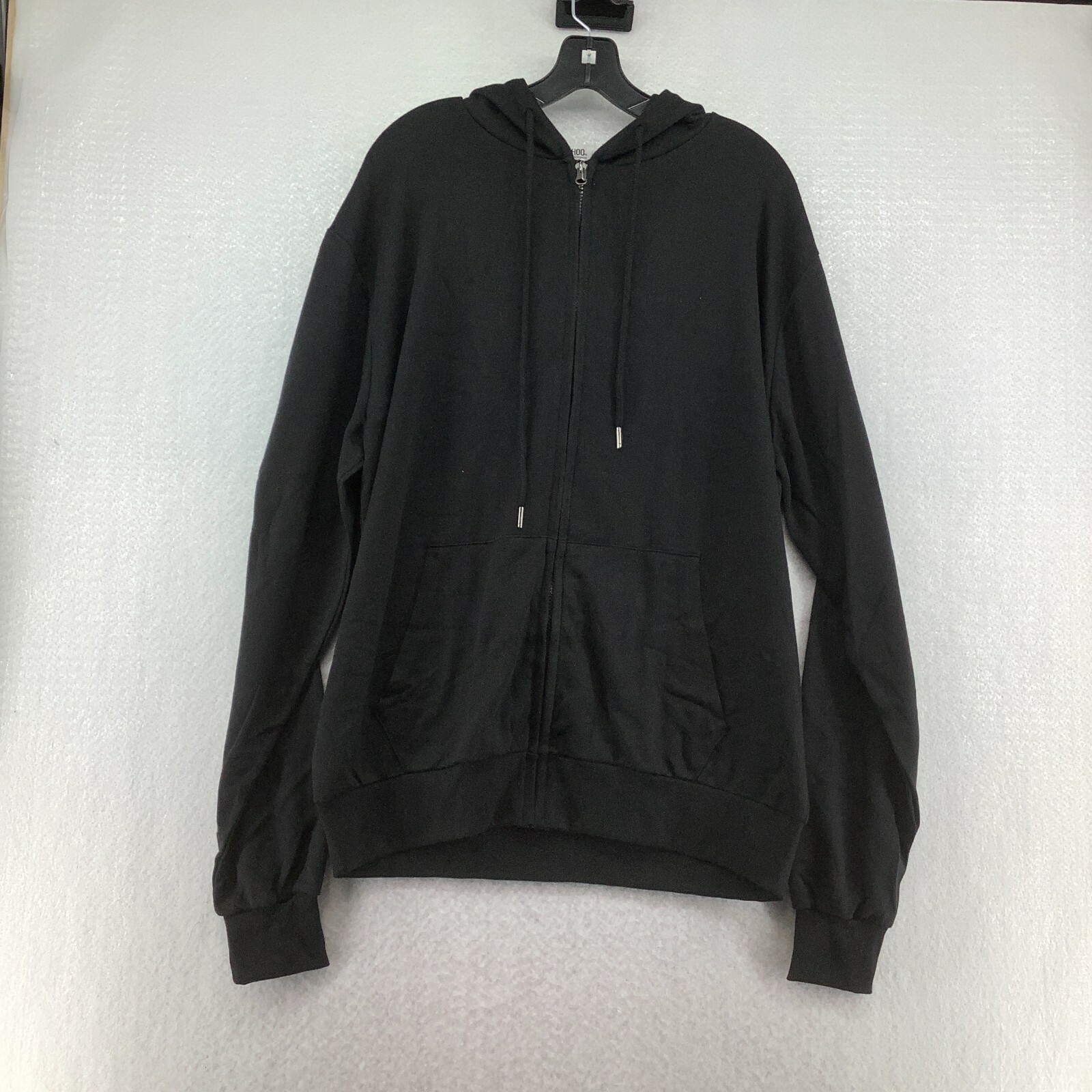 OHOO Mens Slim Fit Long Sleeve Kangaroo Pockets Black Full