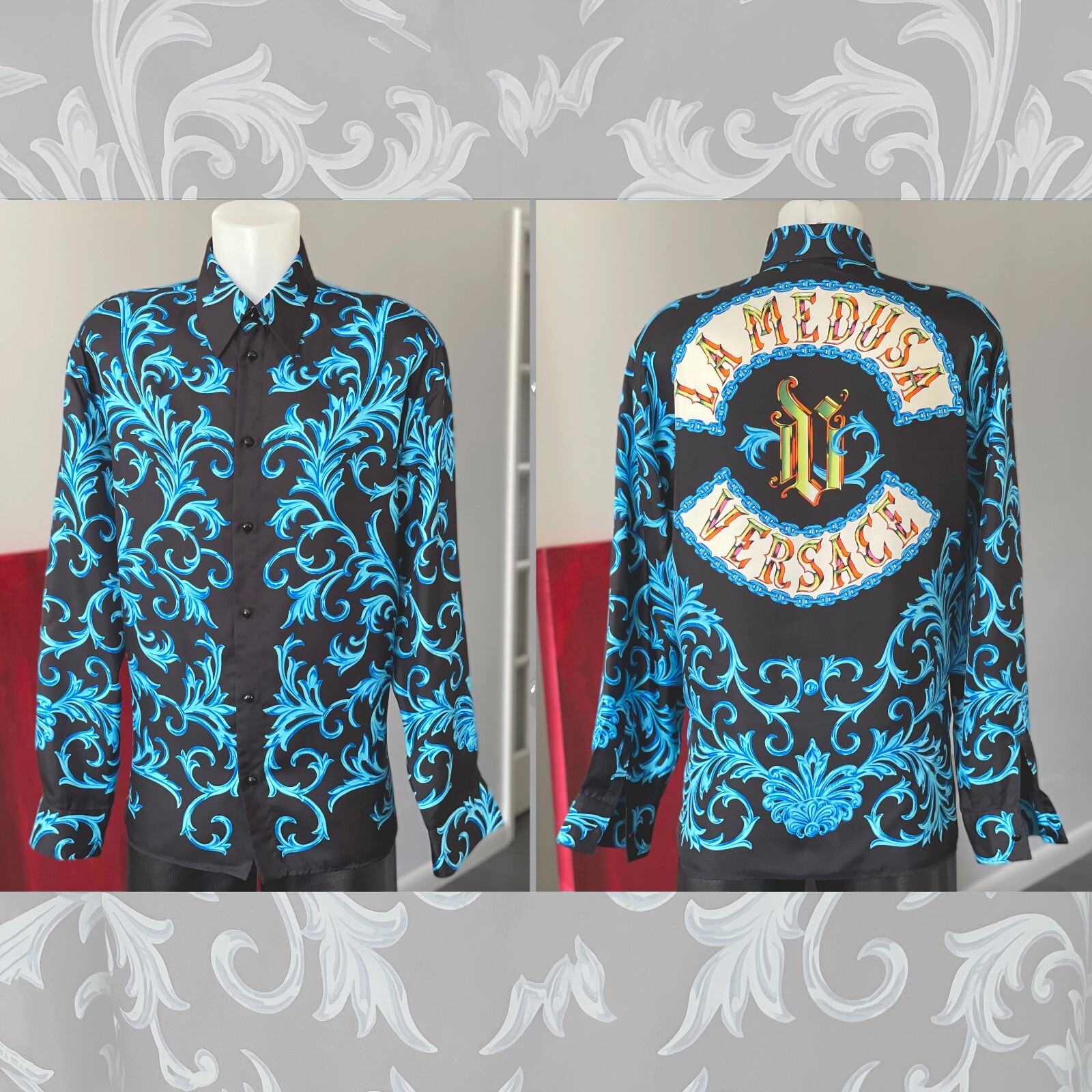 Gianni Versace ジレ 1990S GIANNI VERSACE Blue Baroque Leopard Print Skirt Suit