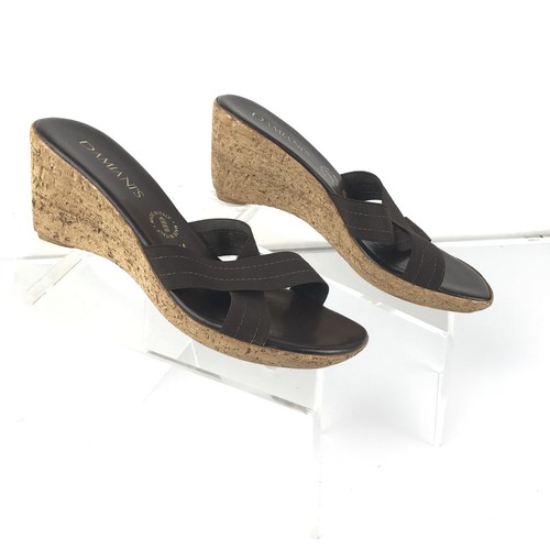 Womens DAMIANI'S Brown Strap Wedge Faux Cork Heel Sandals SIZE 6 ITALY (ssw6)