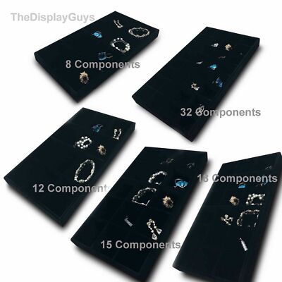 Deluxe Black Velvet Multi Compartment Stackable Jewelry Display Organizer Tray