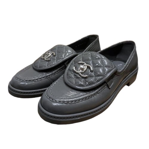 値下げ！！CHANEL ツイードローファー 37.5 AUTH CHANEL VINTAGE QUILTED LOAFERS SZ SHOES BLK LEATH SZ
