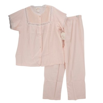 NWT BARBIZON Vintage Pajama Set "Lazy Faith" Pleats Lace Trim Pink Blush LARGE