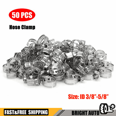 3/8''-5/8'' Stainless Steel Adjustable Drive Hose Fuel Clamp Line Worm Clip X50PCS