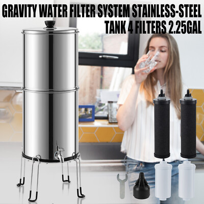 Gravity-fed Water Filter System 2.25-gal 304 Stainless-steel with 4 Filter&Stand