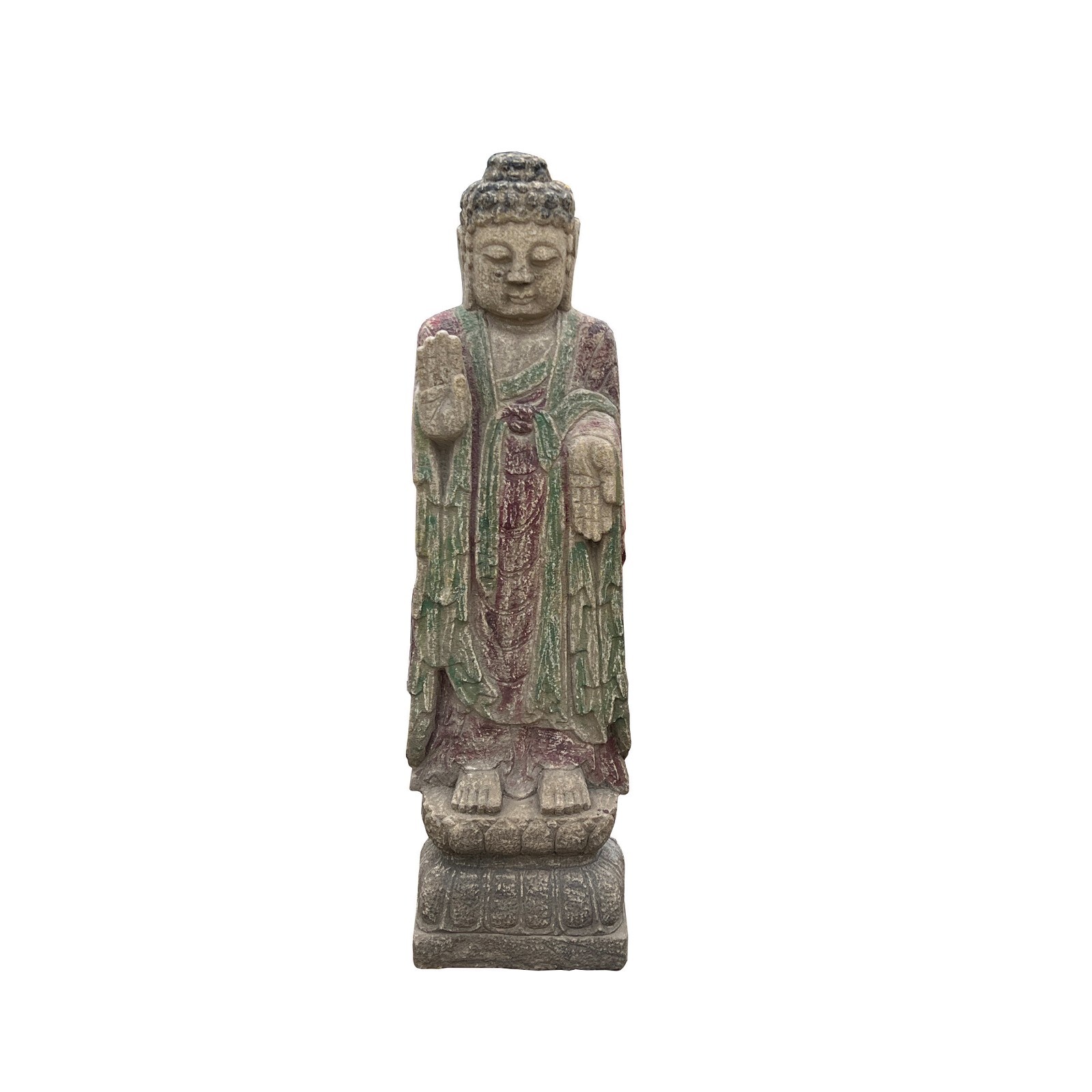 Chinese Rough Gray Stone Carved Standing Abhaya Mudra Buddha Statue cs7638S Chinese Rough Gray Stone Carved Standing Abhaya Mudra Buddha Statue cs7638S