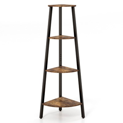 Topbuy 4-layers Corner Shelf Metal Storage Rack Bookcase Display Stand Wood
