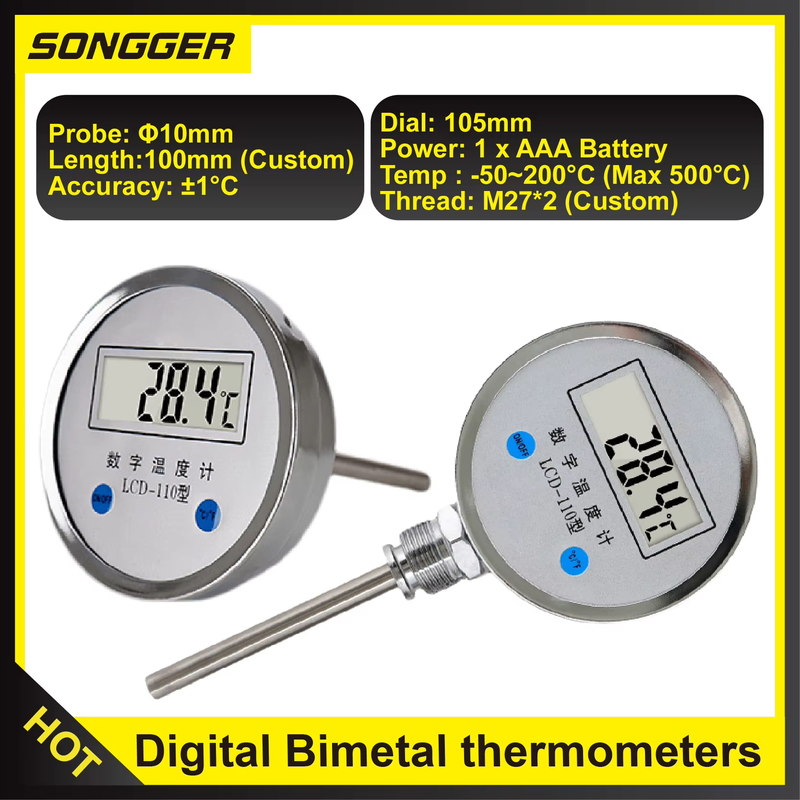 LCD-110 Digital Bimetal Thermometers Reactor Temperature Sensor Industrial Gauge