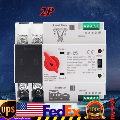 Dual Power Auto Transfer Switch Generator Changeover Switch Automatic 100A 2P
