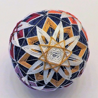 Japanese Temari Ball Six flowers Purple, yellow, green peach,maroon, magenta