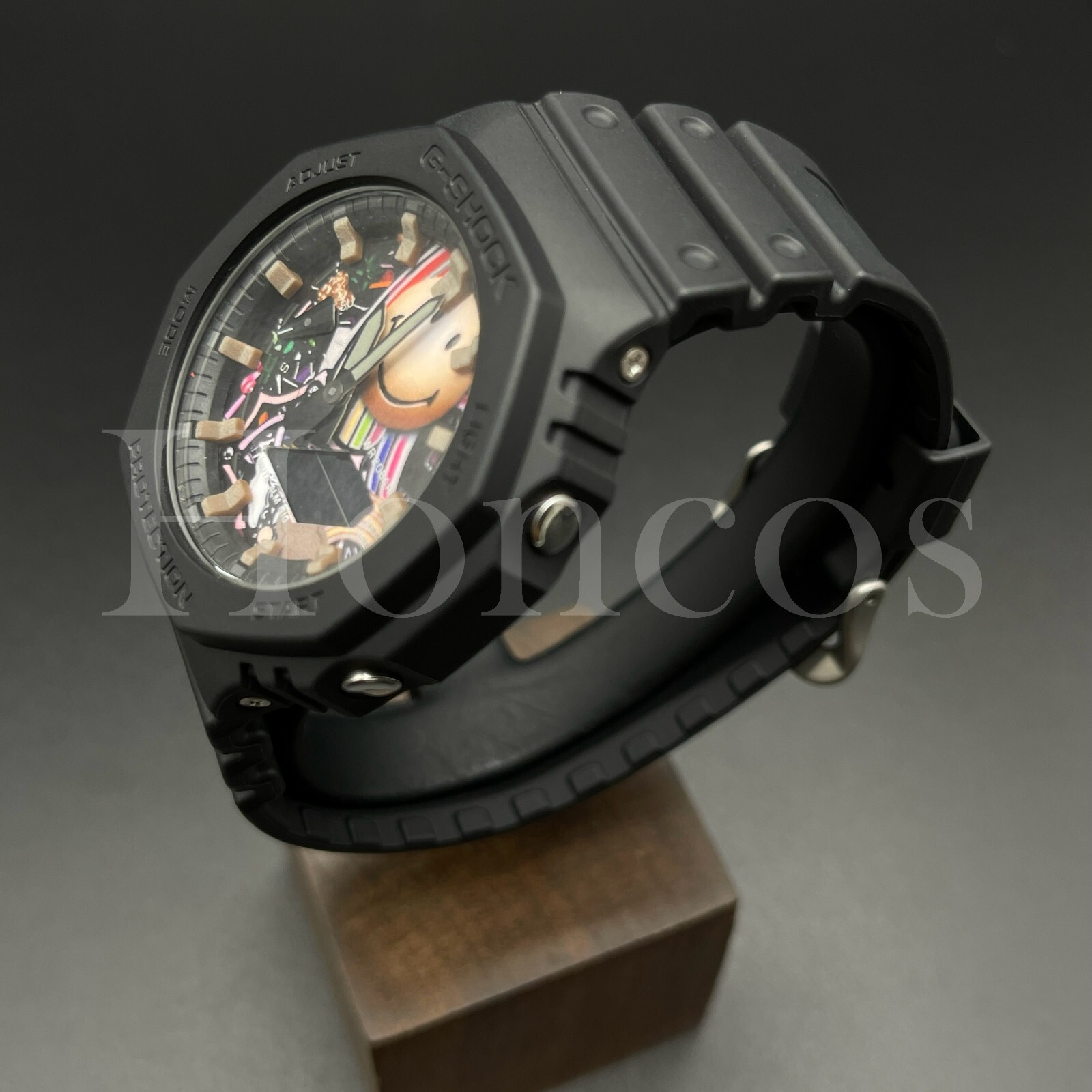 Pre-owned G-shock Custom Made Mod  Watch Ga2100-1a1 Casio Smile Face Dial Brown Scale Ring