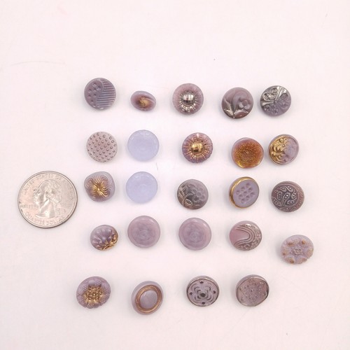Mixed Lot of 24 Vintage Glass Buttons - Purple Lavendar Round Textured