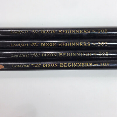 4 Vintage Dixon Beginners 308 Leadfast Made in USA Thick Pencils, New Old Stock