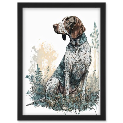 German Pointer Dog Sitting in Field Modern Framed Wall Art Picture Print A4