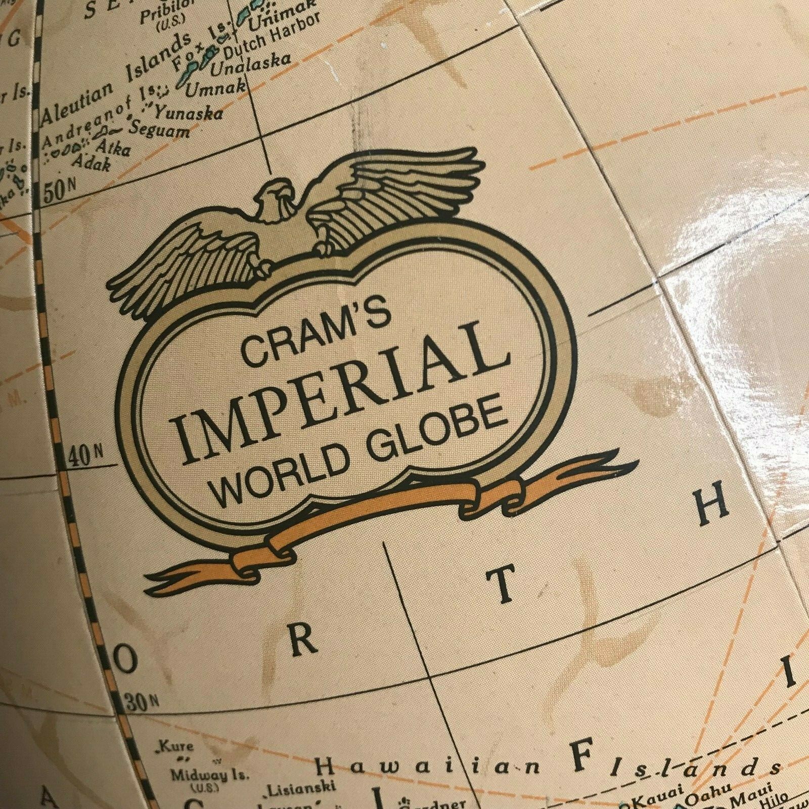 Cram's Imperial World Globe 12 inch tall 38 inches round metal base