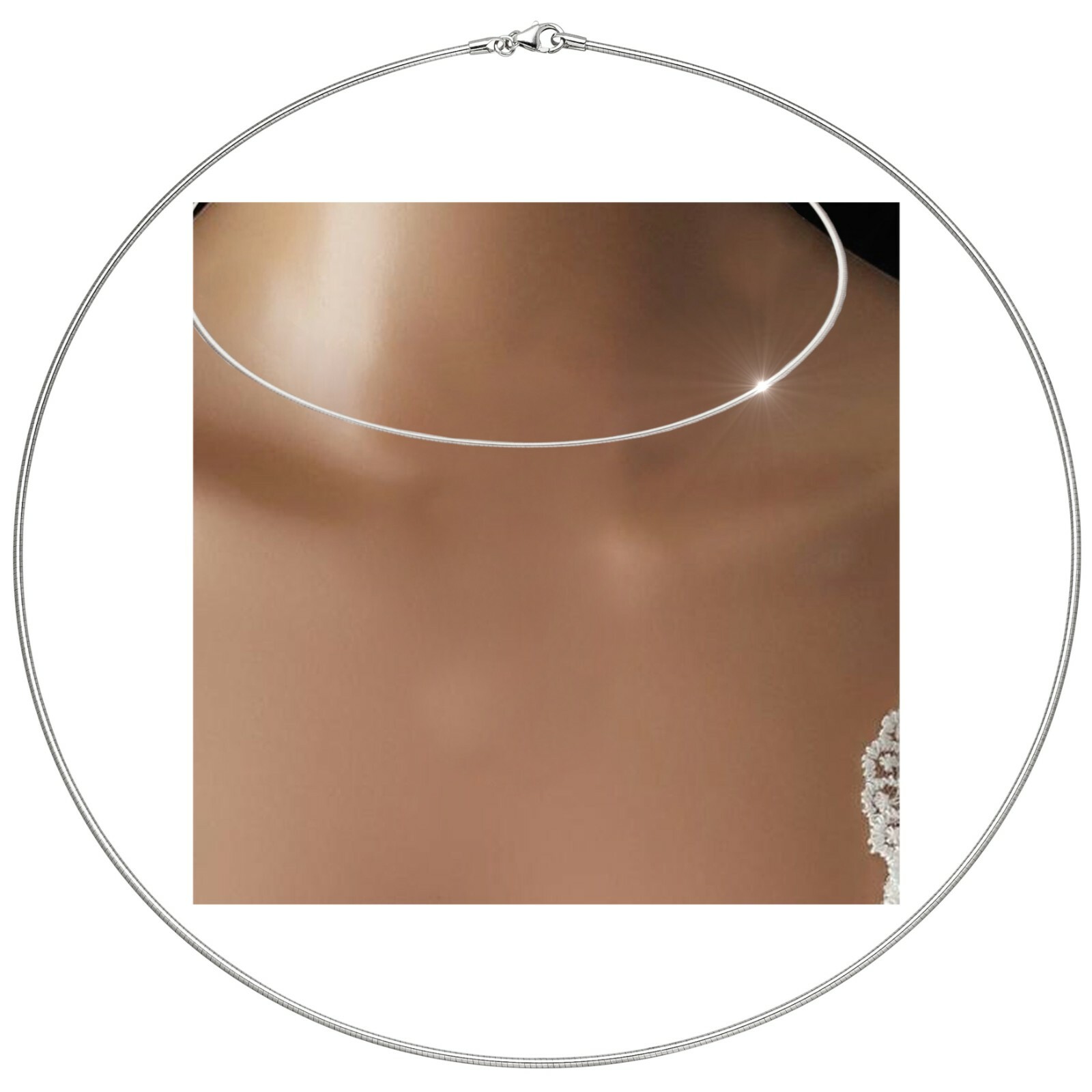 Collier 3-reihig Halsreif Edelstahl mit Goldverschluss 585 Karabiner 14 Kt
