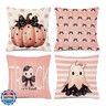 Halloween Pillow Covers 18×18 Set of 4,Ghost Linen Pillow Case Pumpkin Decorative Pillowcase Pink Pillowcover Halloween Decor for Home Couch Bed Indoor Outdoor