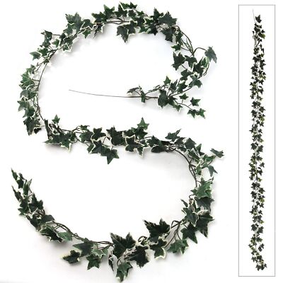 Variegated English Ivy Garland 6-Foot with 185 Leaves UV Resistant Indoor