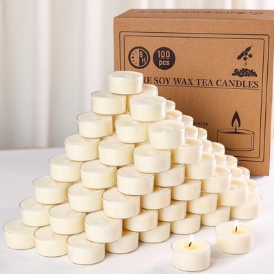 100 Pack Soy Wax Tealights, 6H Unscented Tealight Candles in Clear Cup Long