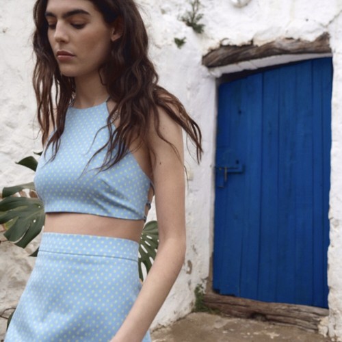 【HILLDA】25ss Dot Square Crop Top Dot Square Crop Top [Black] - HILLDA | 60% - Asian Fashion