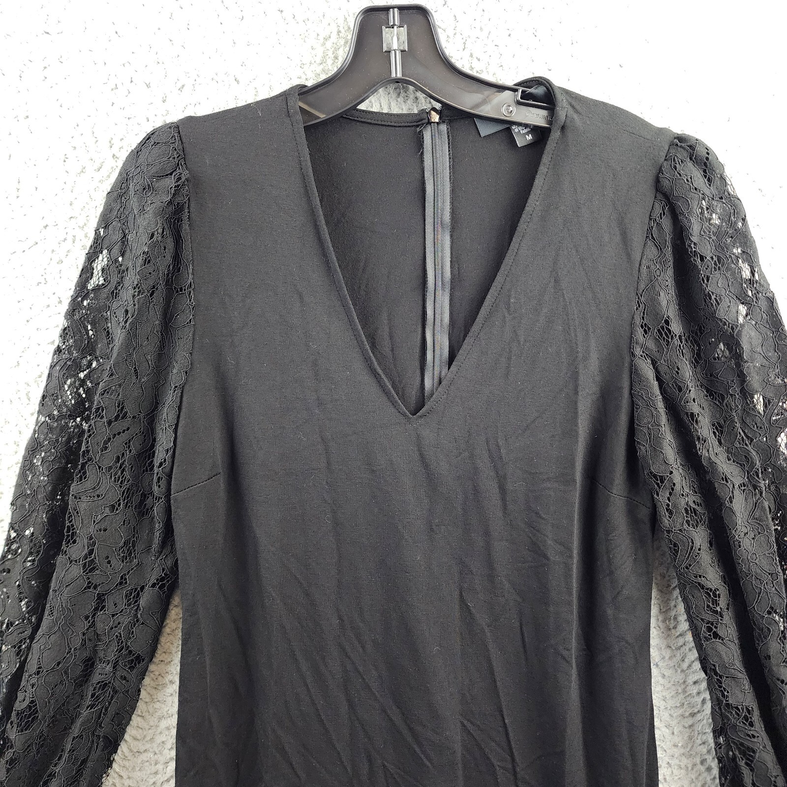 Karen Kane Lace Sleeve V-Neck Dress Women's Medium Black Long Sleeve Back Zip - Picture 3 of 13