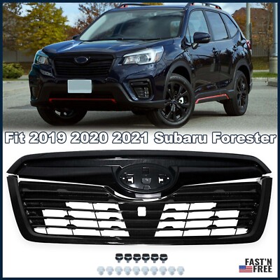 For Subaru Forester 2019-2021 Front Bumper Upper Glossy Black Grille Grill