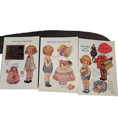Set of 3 Dolly Dingle & Friends Paper Doll Vintage Postcard Grace G. Drayton
