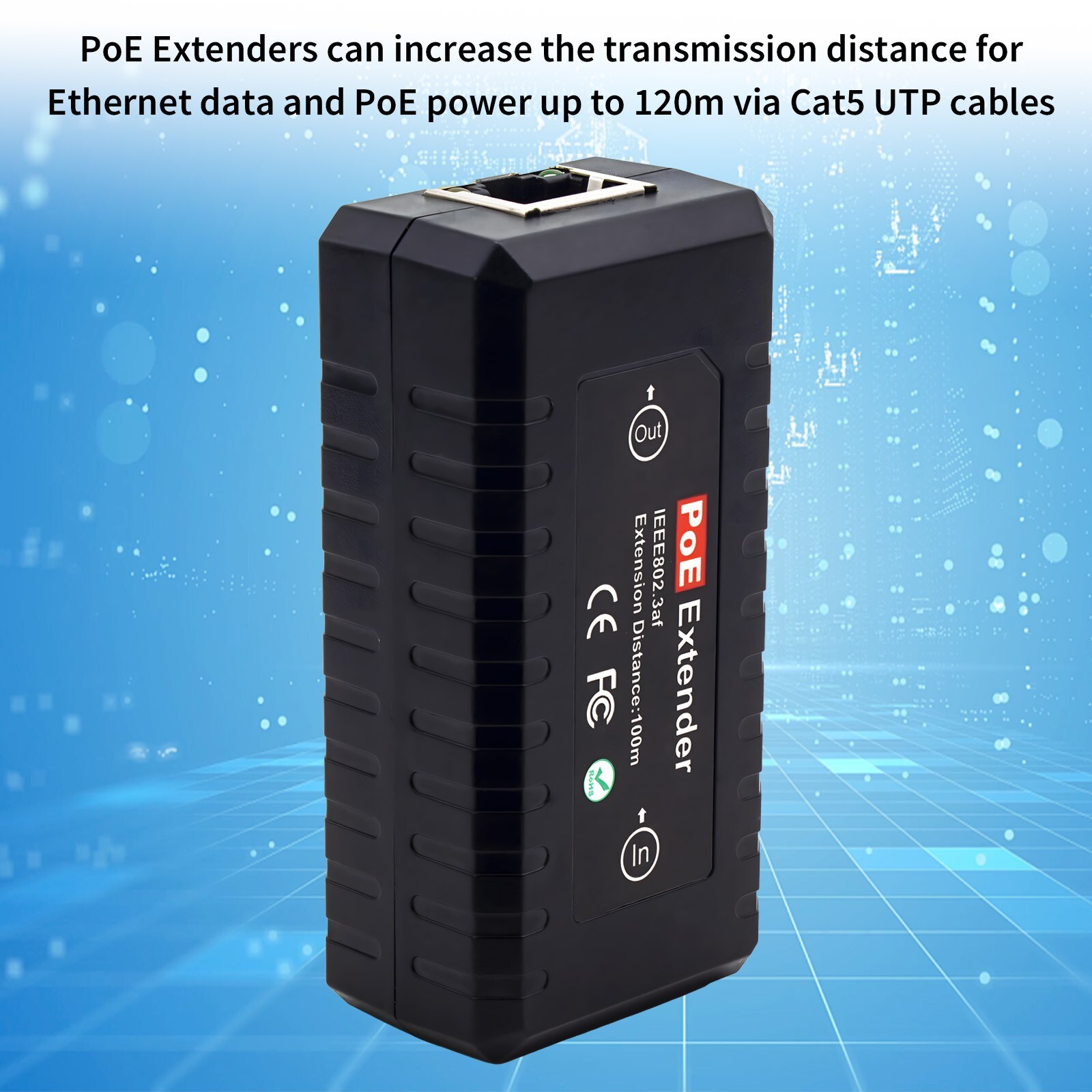 UltraPoE PoE Extender 10/100Mbps IEEE 802.3af PoE Repeater Extension 100m