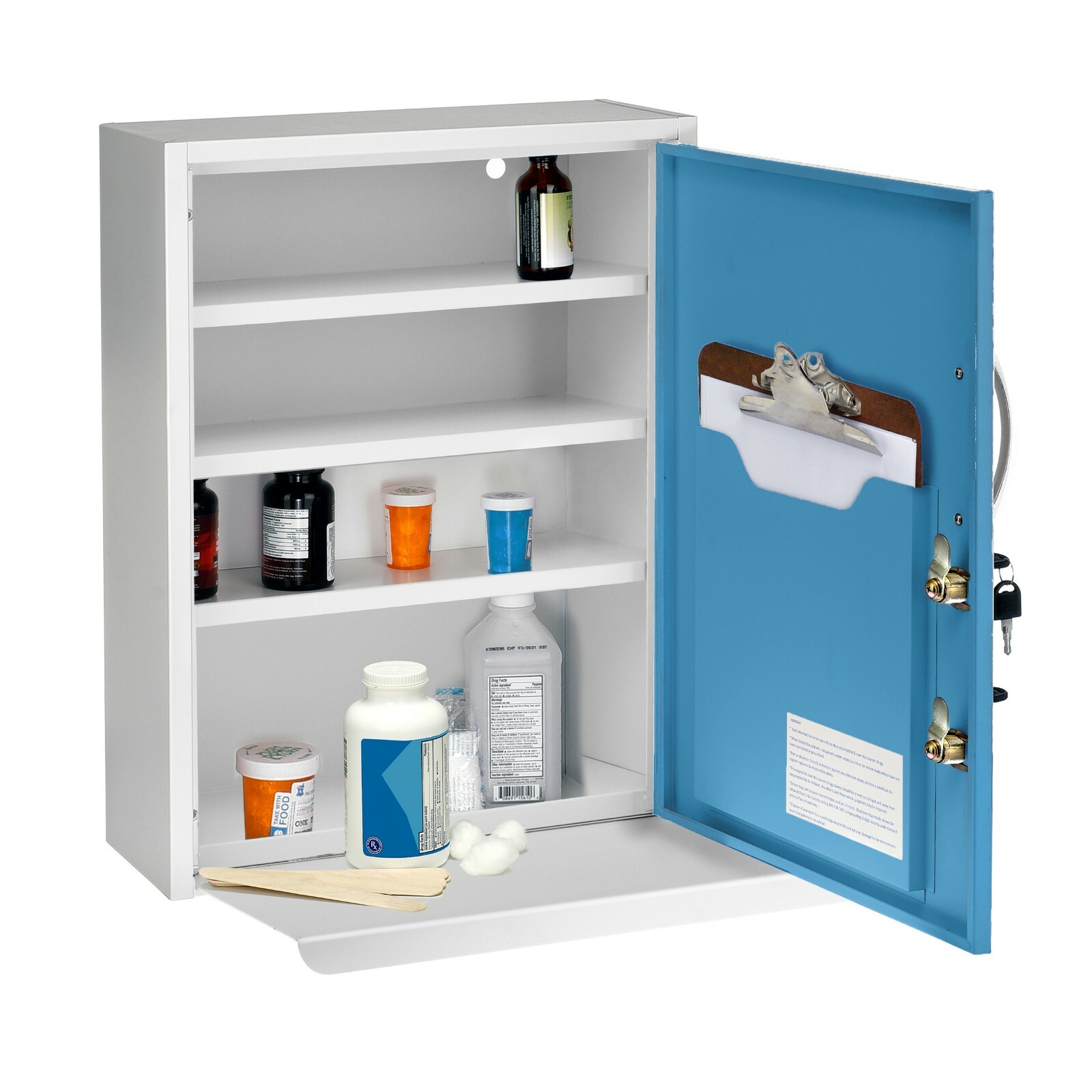 Adirmed Blue Steel Dual Lock Commercial Medicine Cabinet With