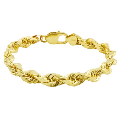 NURAGOLD 10K YELLOW GOLD 9MM ROPE DIAMOND CUT ITALIAN CHAIN BRACELET MENS THICK WIDE 9"