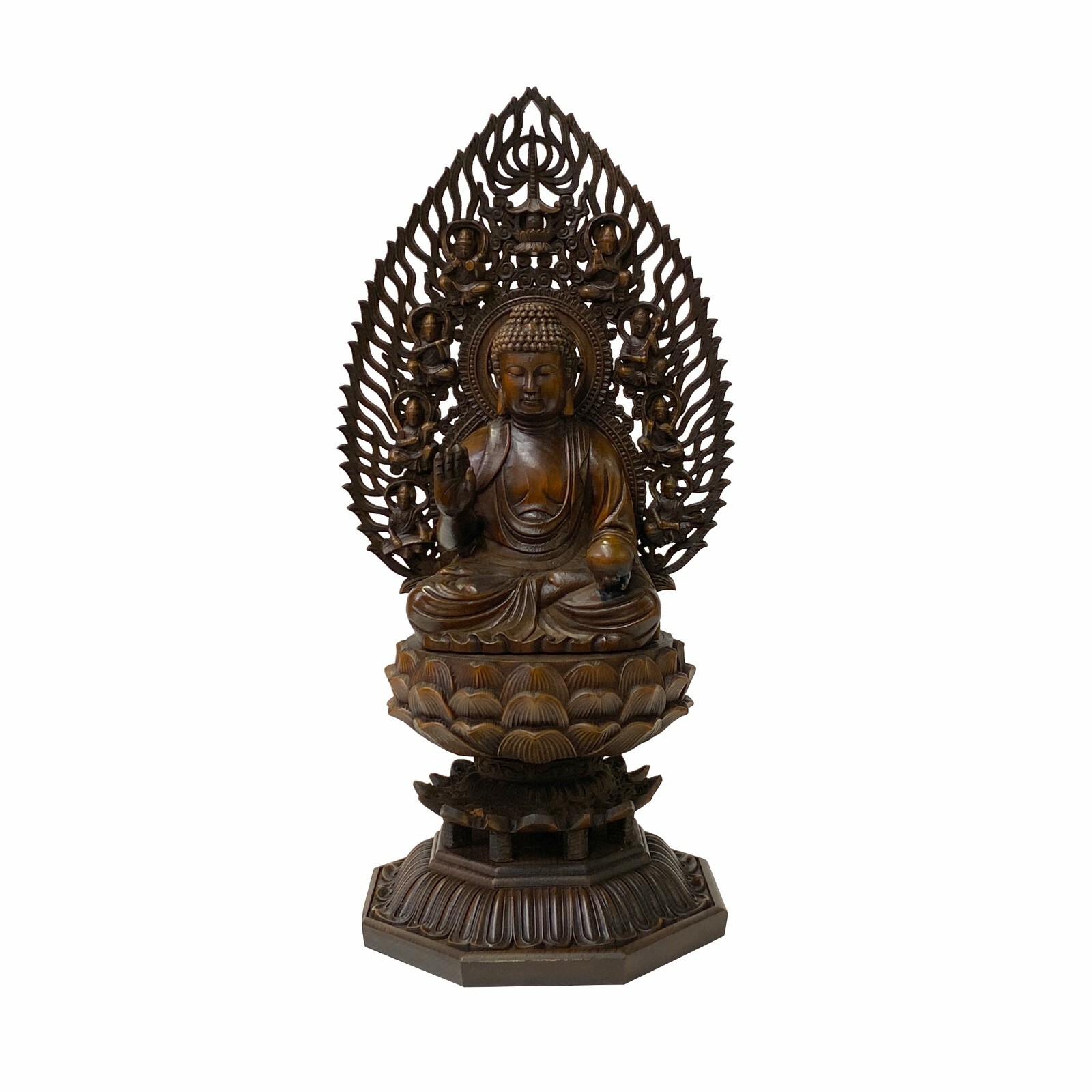 Chinese Brown Sitting Buddha Gautama Amitabha Shakyamuni Wood Statue ws1763S Chinese Brown Sitting Buddha Gautama Amitabha Shakyamuni Wood Statue ws1763S