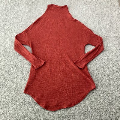Active USA Top Womens M Red Cowl Neck Scoop Hem Knit Long Sleeve Athleisure