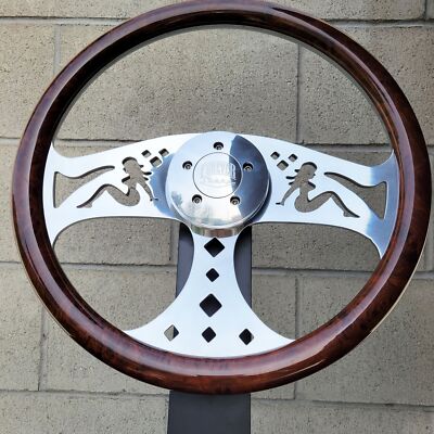 18'' Billet Mud Flap Girls Steering Wheel Burlwood Big Rig Semi Truck